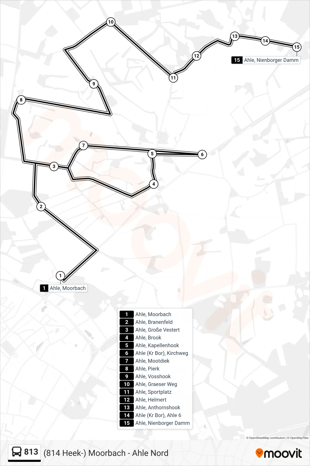 Linie 813 (Bus) Richtung Ahle, Nienborger Damm: Route und Haltestellen auf der Karte