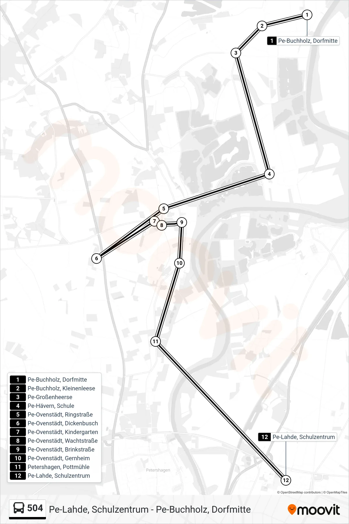 504 bus Line (Lahde Schulzentrum) route and stops on a map