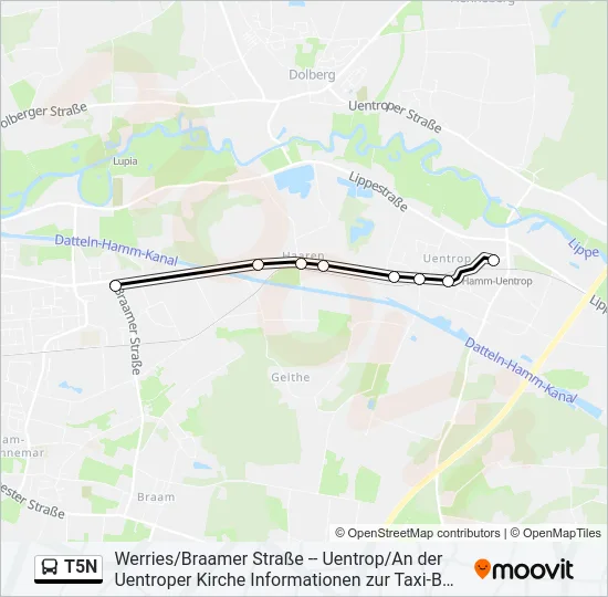 Автобус T5N: карта маршрута