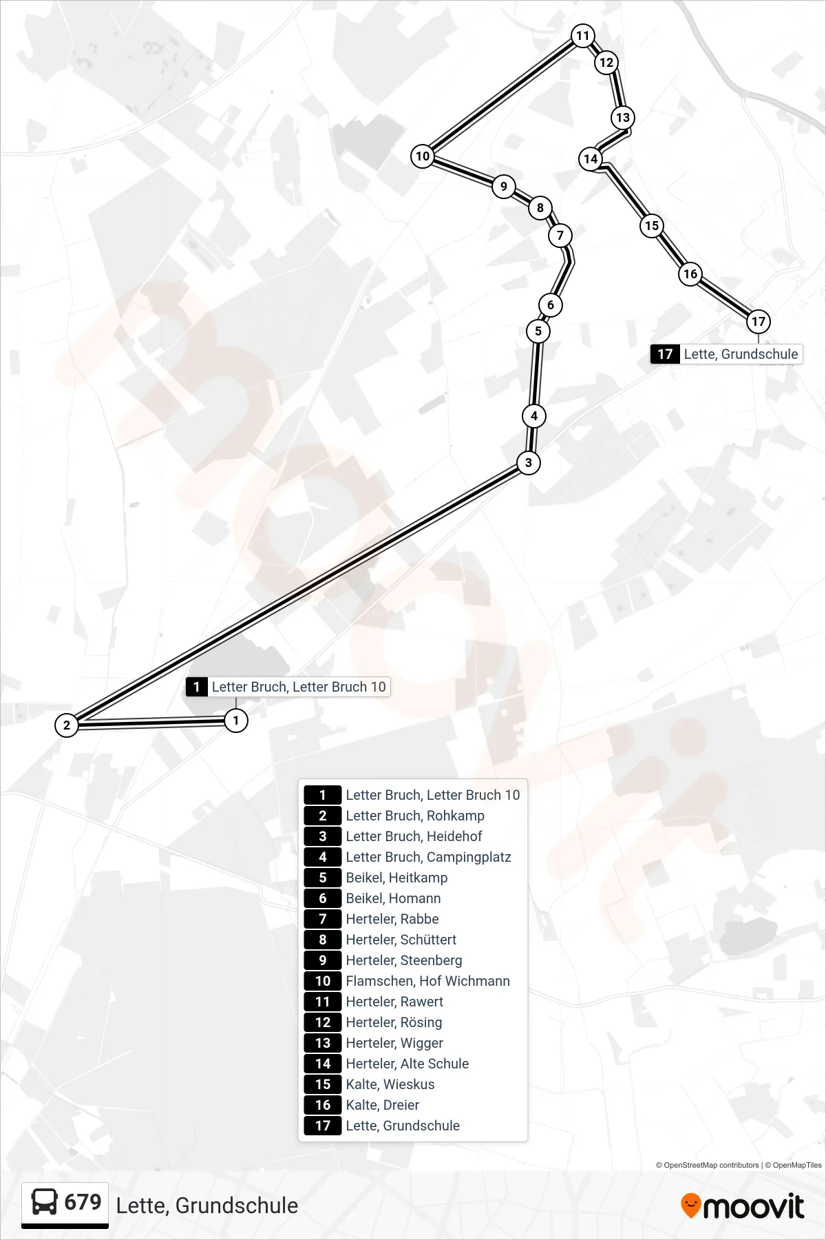 679 bus Line (Lette, Grundschule) route and stops on a map