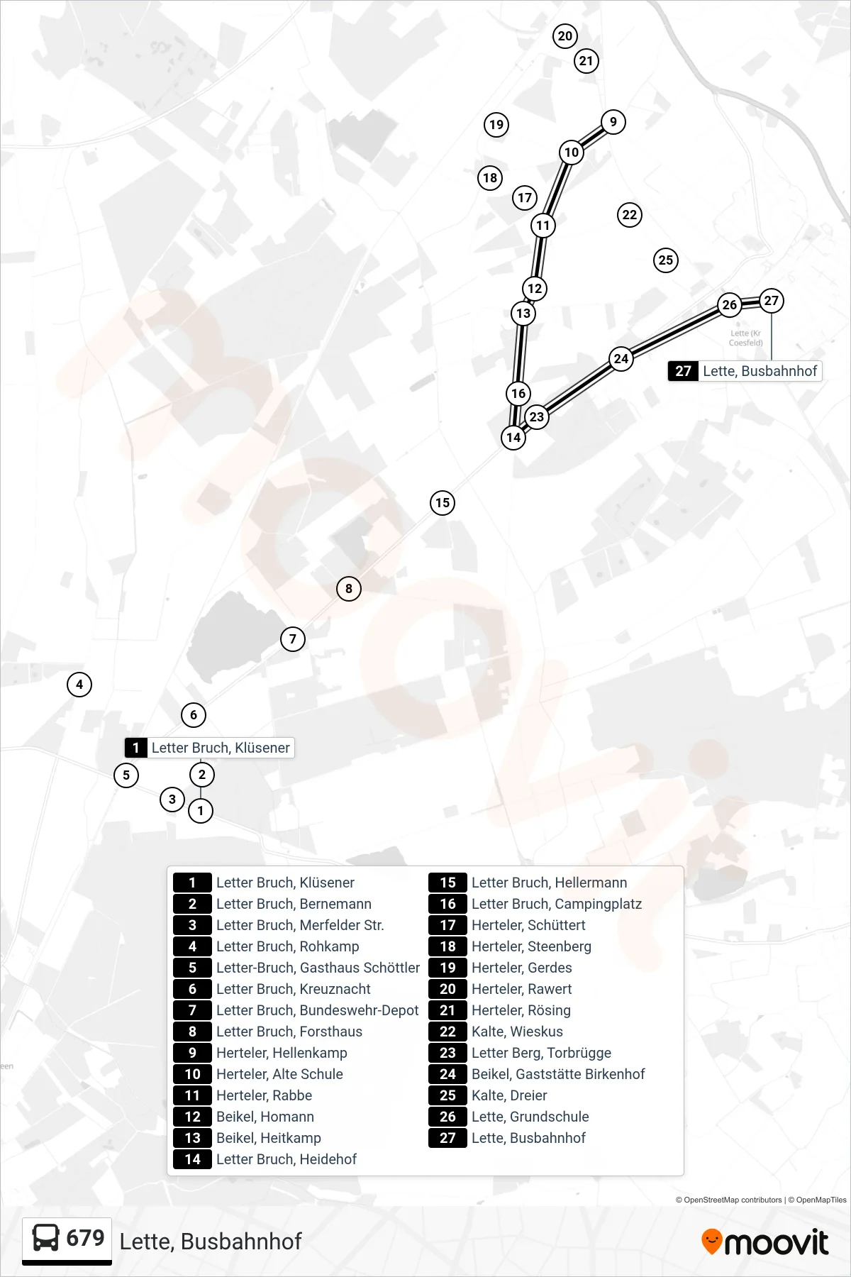 Linie 679 (Bus) Richtung Lette, Busbahnhof: Route und Haltestellen auf der Karte