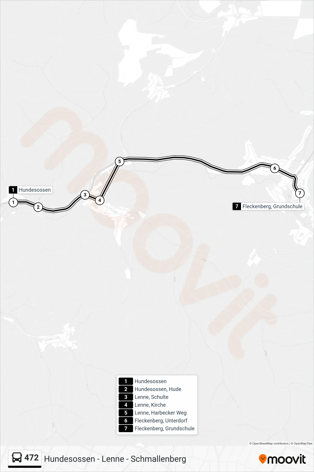 472 bus Line (Fleckenberg) route and stops on a map
