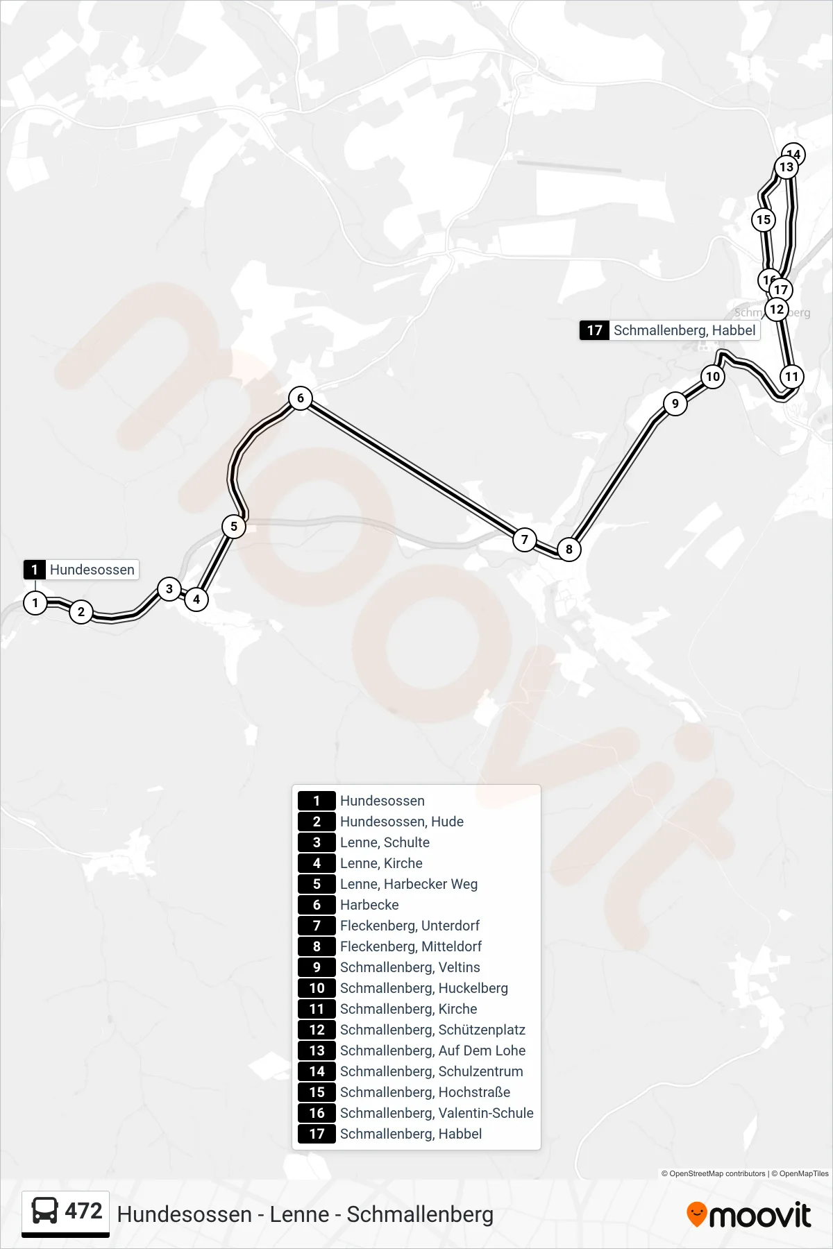 Linie 472 (Bus) Richtung Schmallenberg: Route und Haltestellen auf der Karte