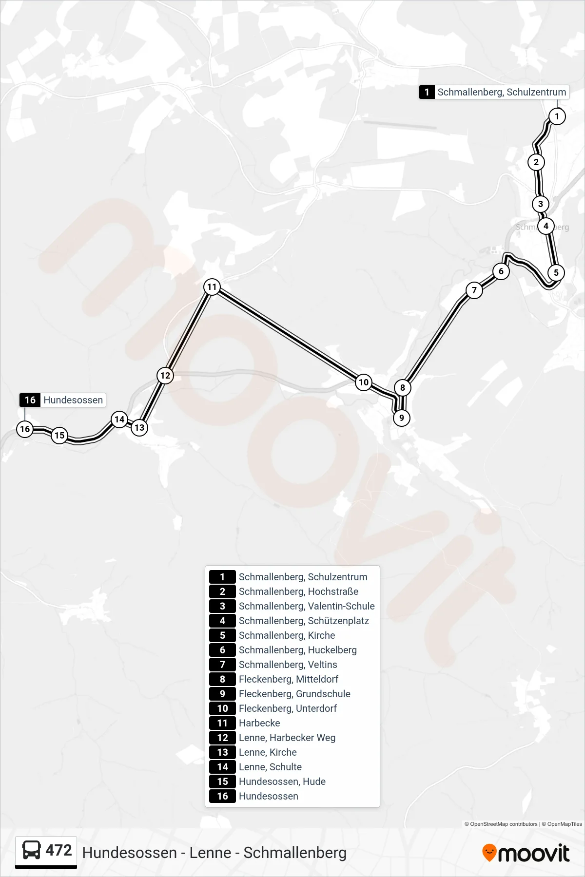 472 bus Line (Hundesossen) route and stops on a map