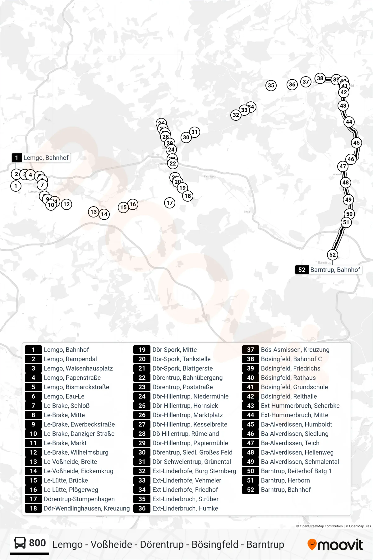 800 bus Line (Barntrup, Bahnhof) route and stops on a map