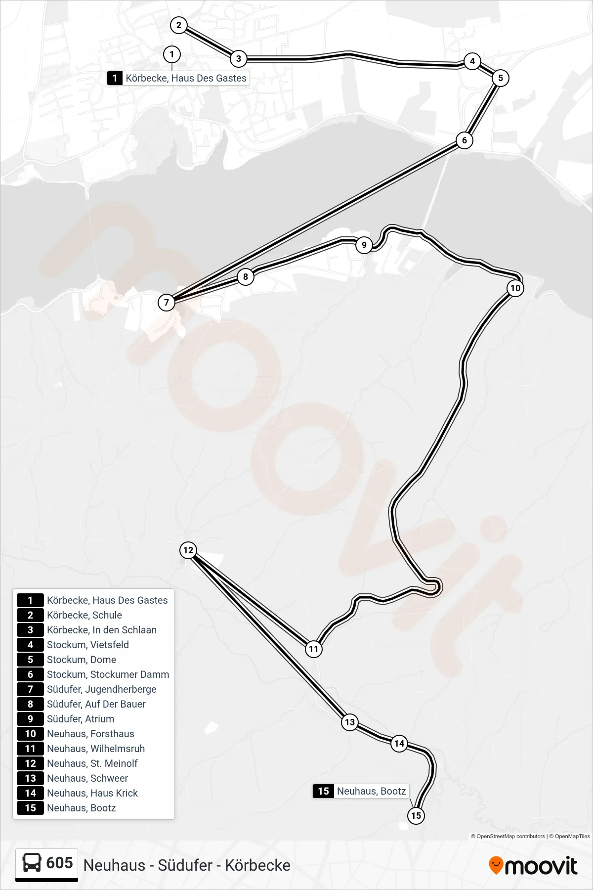 605 bus Line (Neuhaus, Bootz) route and stops on a map