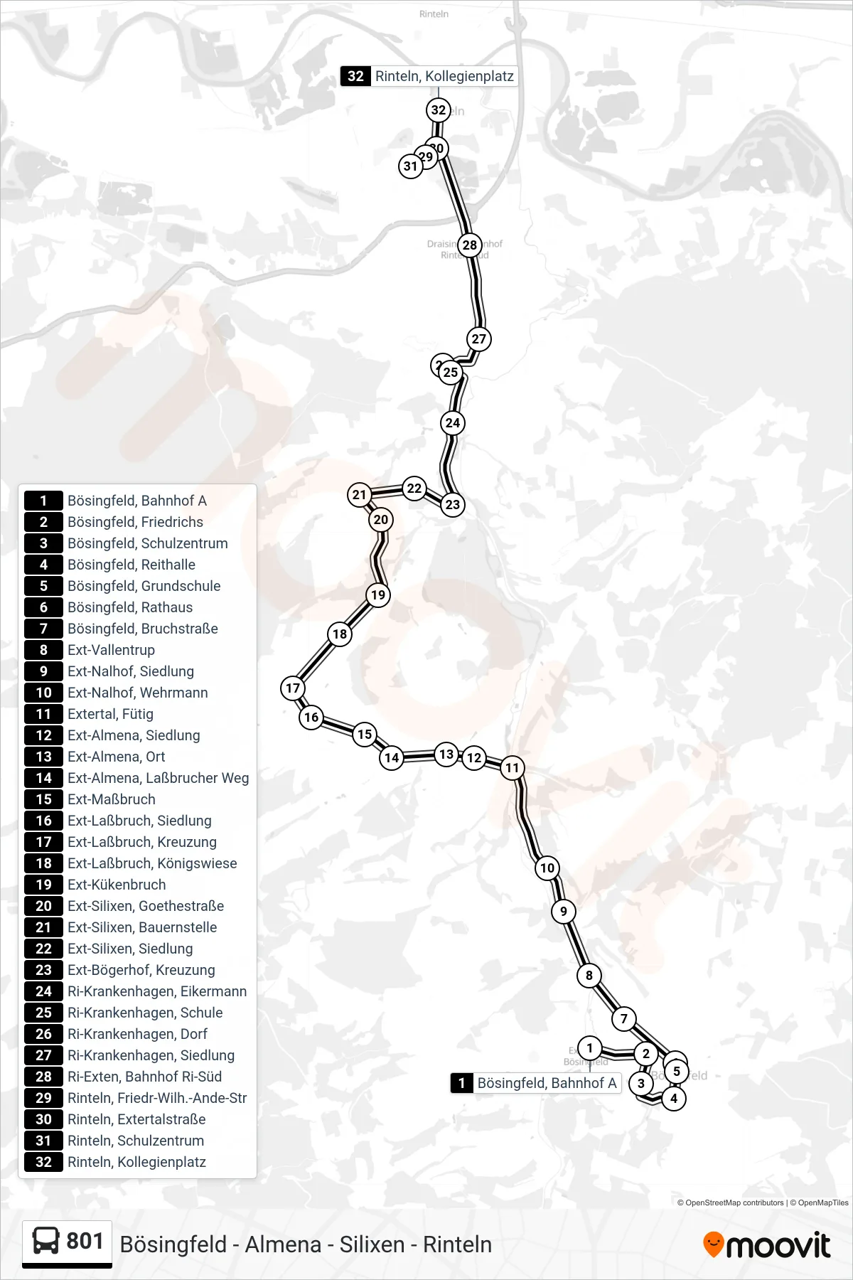 Linie 801 (Bus) Richtung Rinteln: Route und Haltestellen auf der Karte