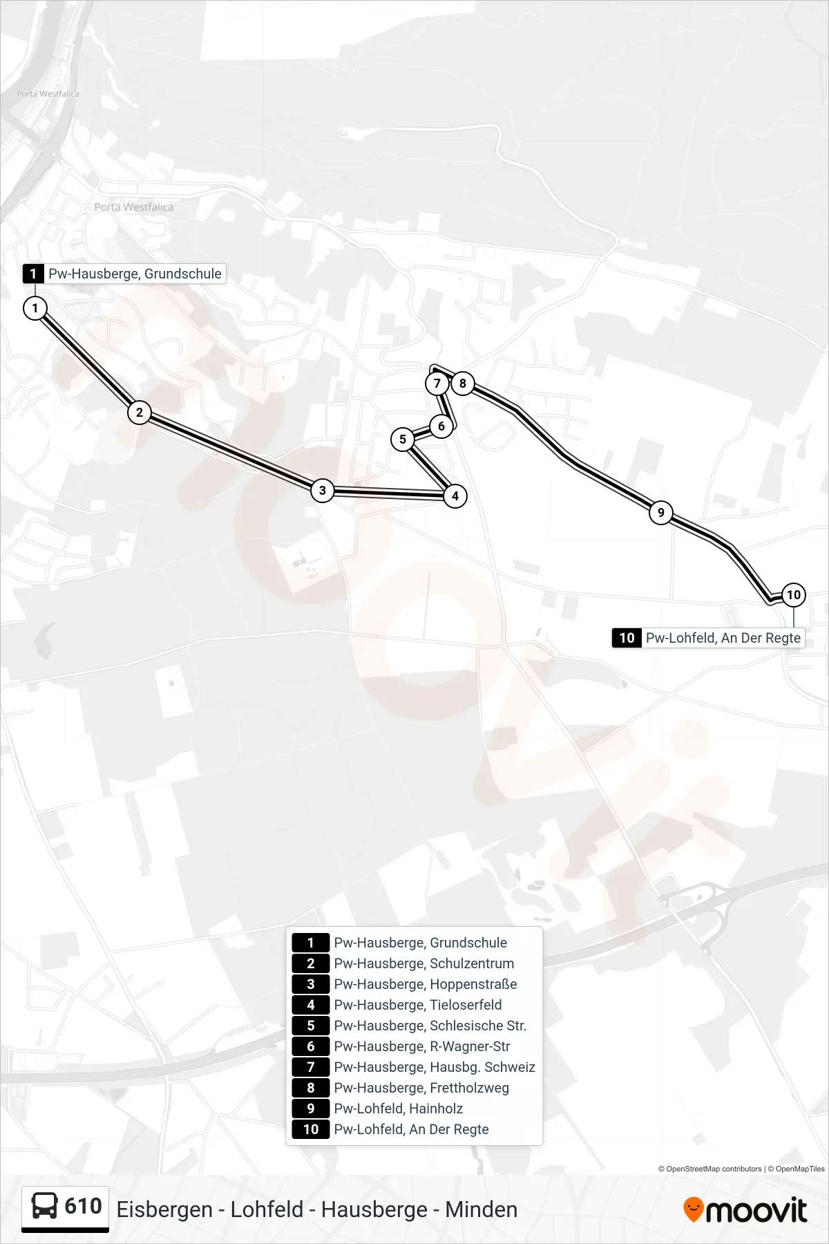 610 bus Line (Pw-Lohfeld, An Der Regte) route and stops on a map
