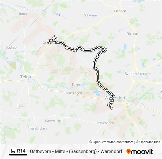 Автобус R14: карта маршрута