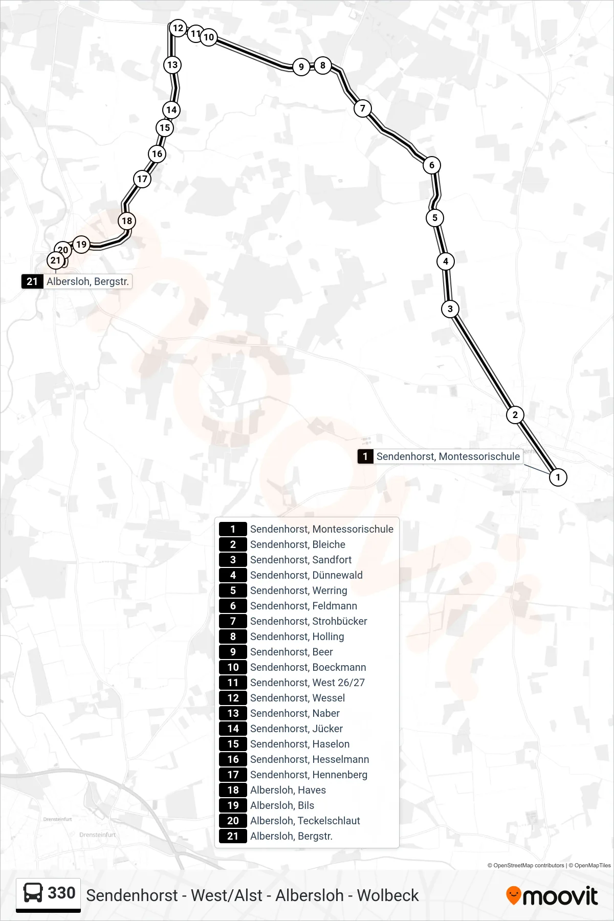 330 bus Line (Albersloh, Bergstr.) route and stops on a map