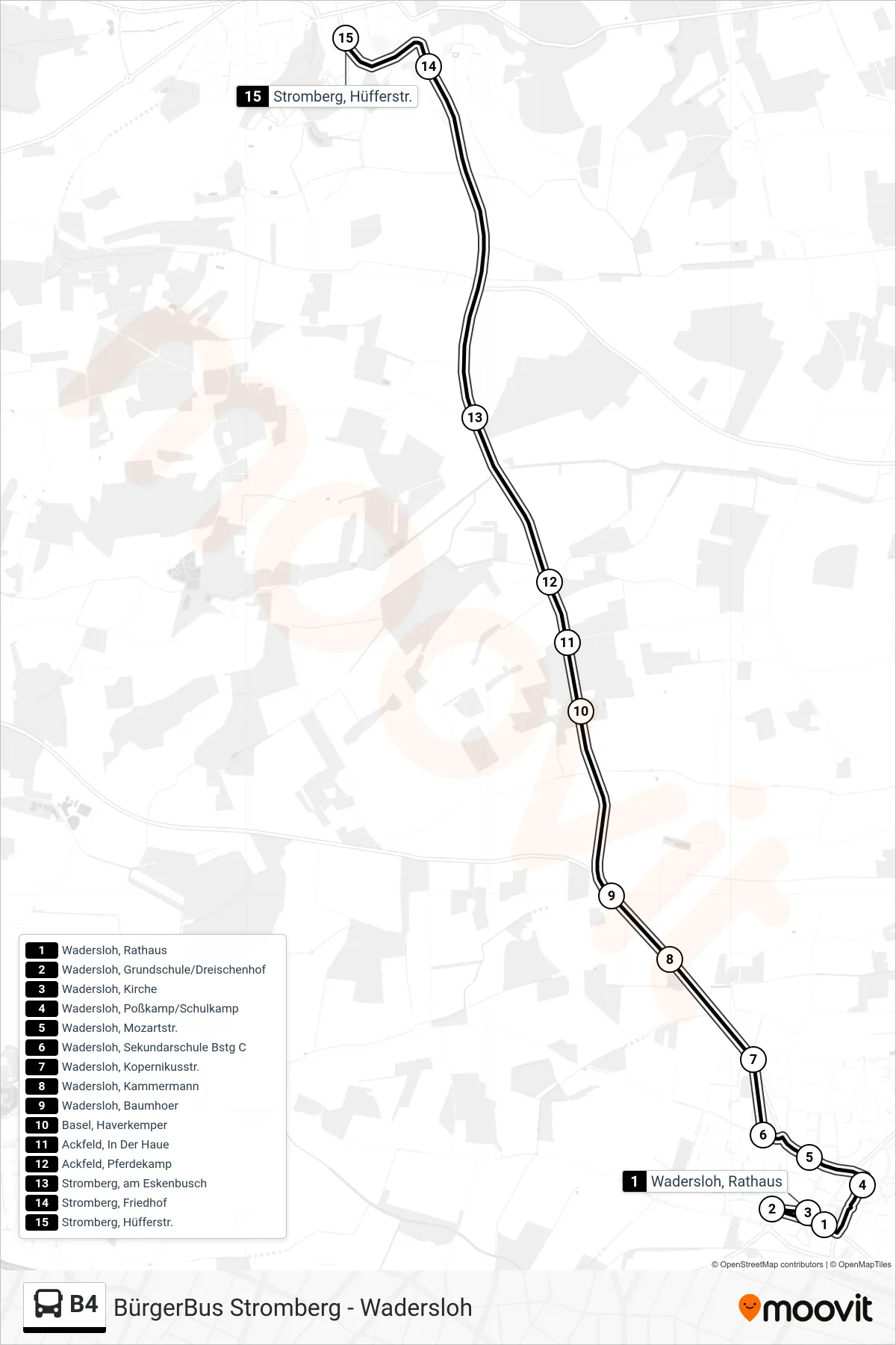 Linie B4 (Bus) Richtung Stromberg, Hüfferstr.: Route und Haltestellen auf der Karte
