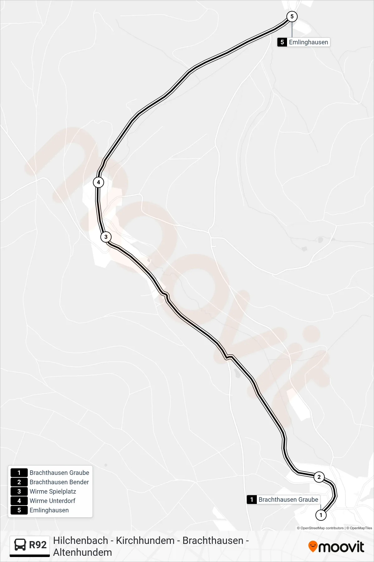 Linie R92 (Bus) Richtung Emlinghausen: Route und Haltestellen auf der Karte