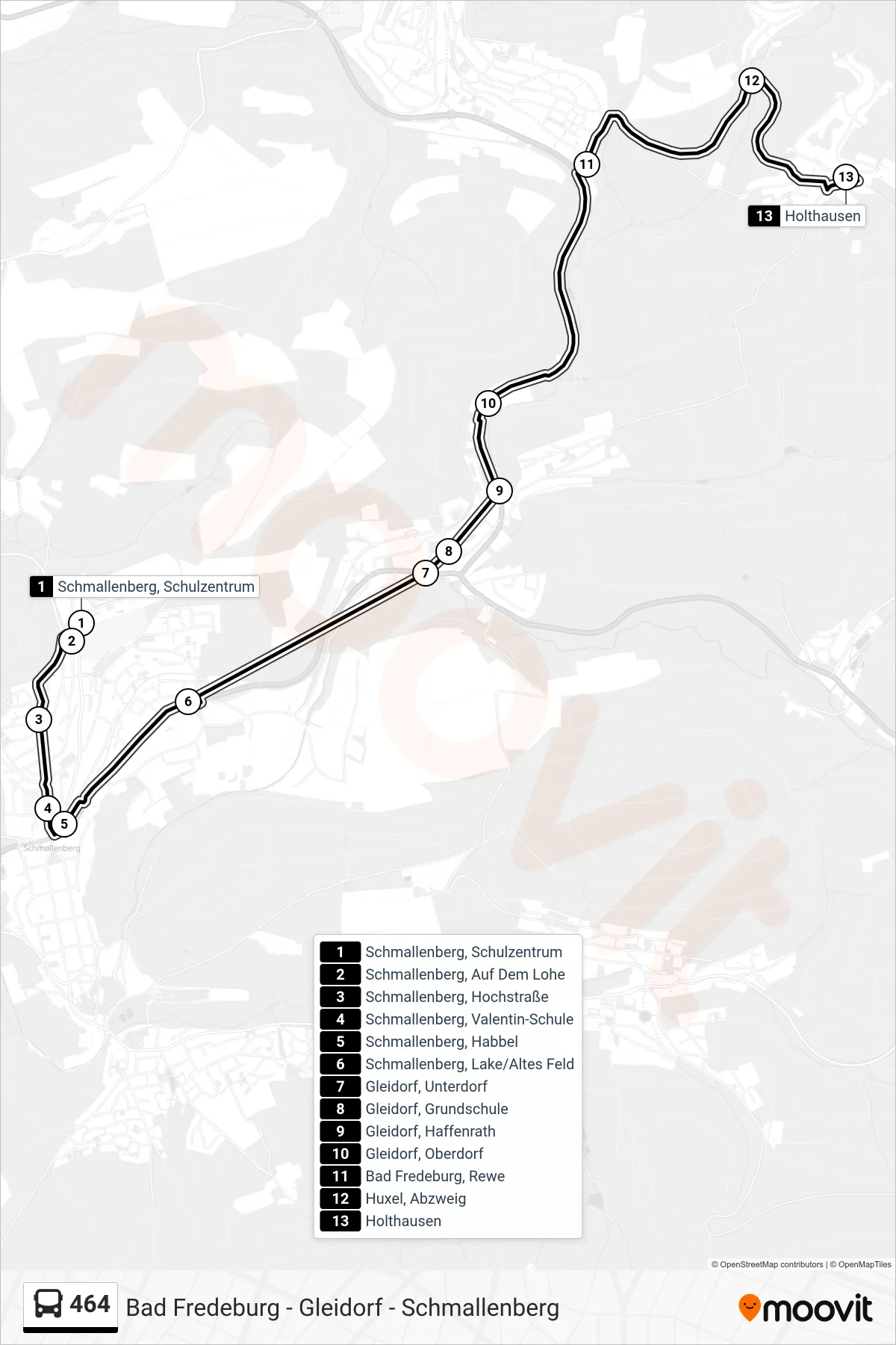 Linie 464 (Bus) Richtung Holthausen: Route und Haltestellen auf der Karte
