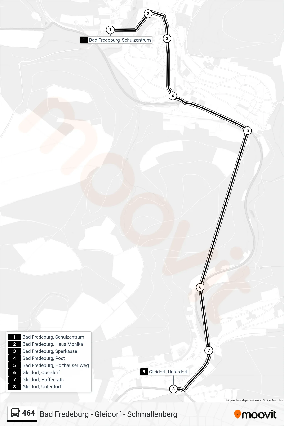 464 bus Line (Gleidorf) route and stops on a map