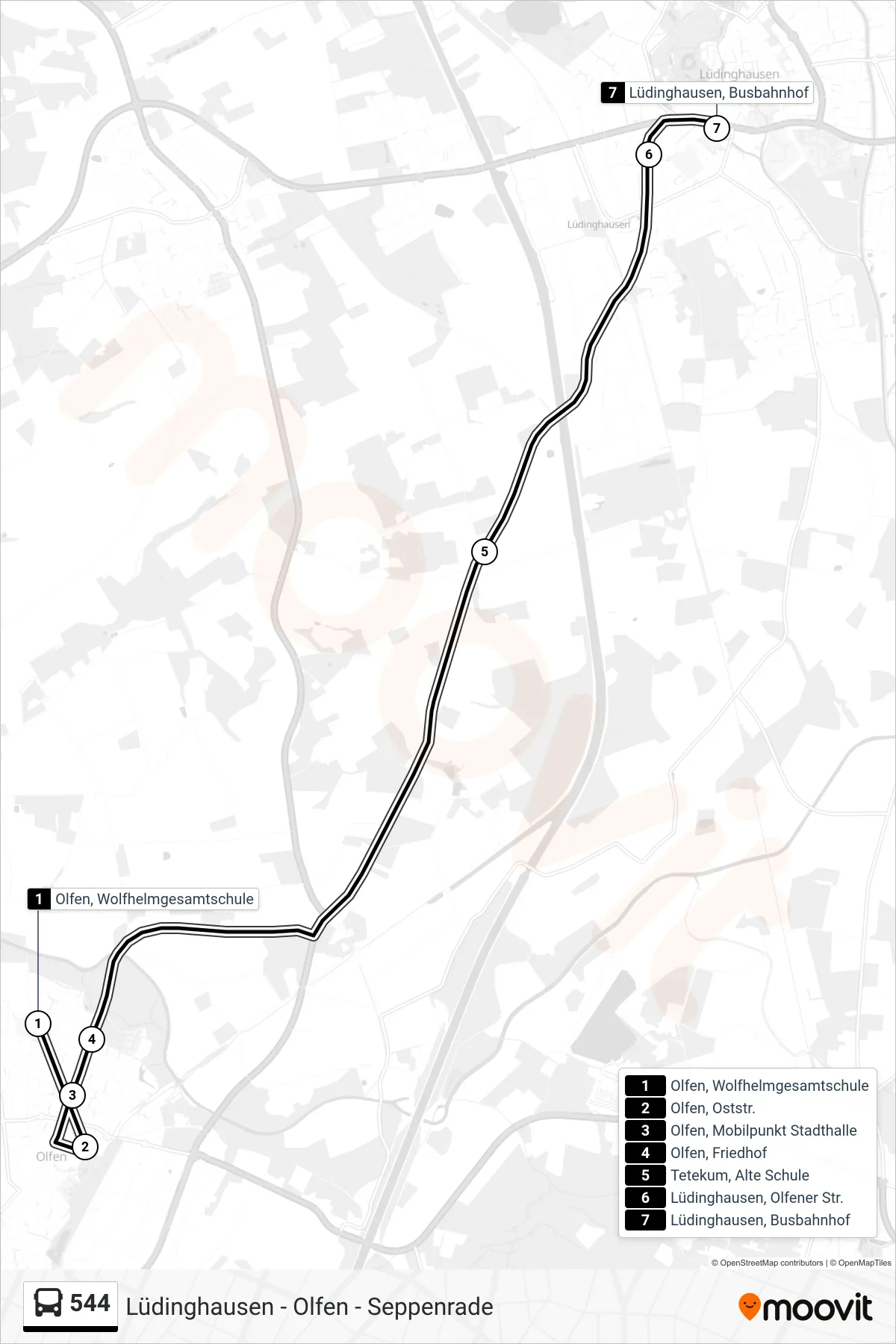 544 bus Line (Lüdinghausen, Busbahnhof C) route and stops on a map
