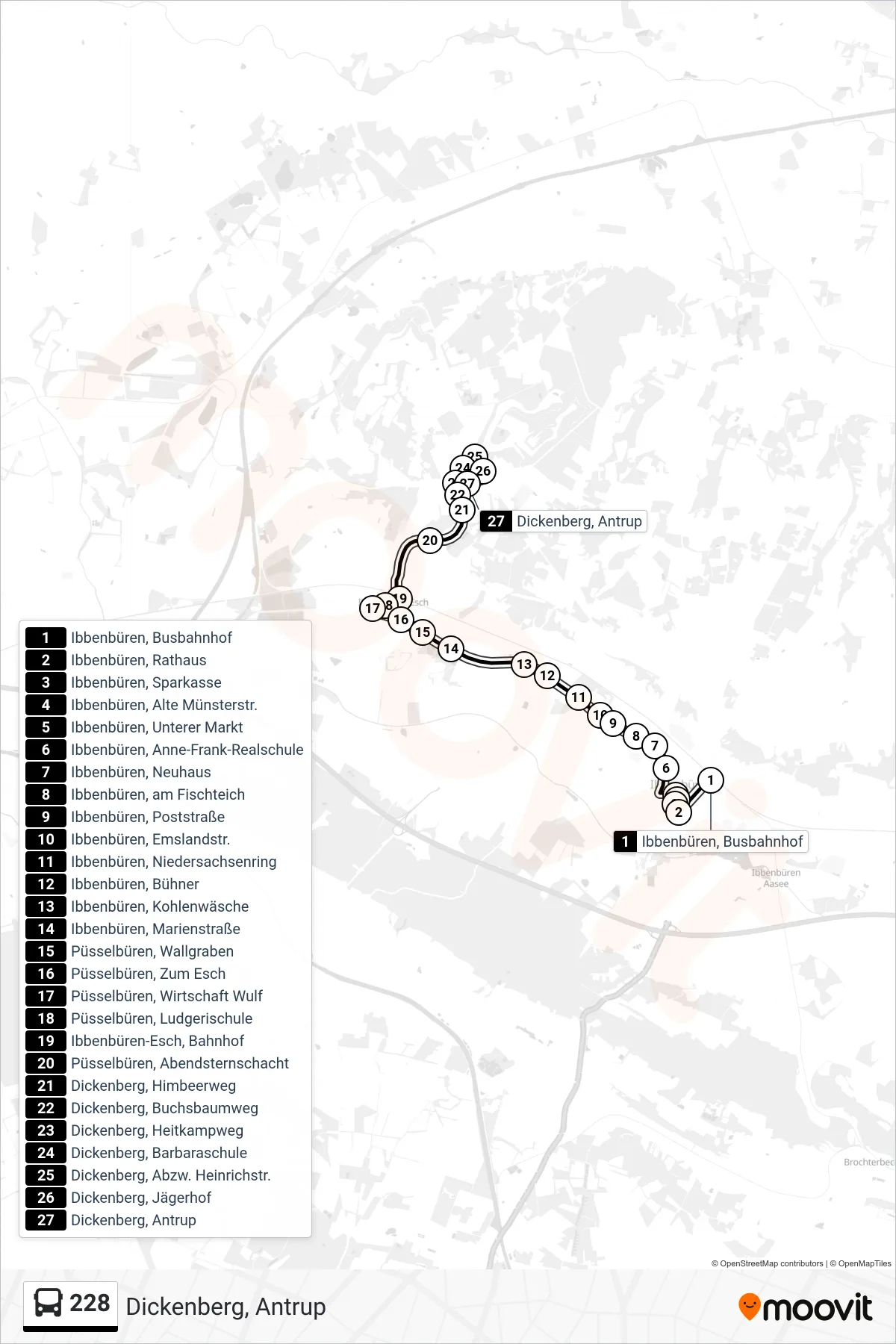 Linie 228 (Bus) Richtung Dickenberg, Antrup: Route und Haltestellen auf der Karte