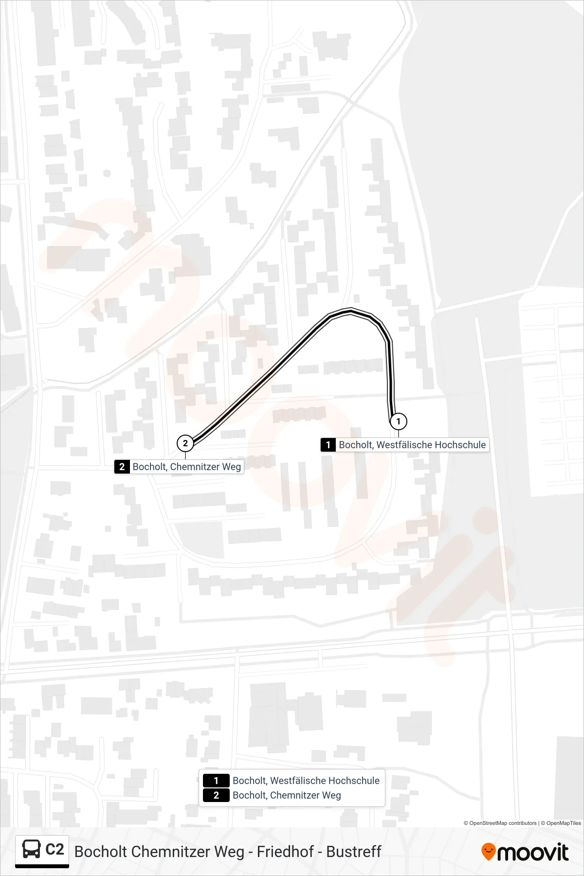 Linie C2 (Tram) Richtung Bustreff: Route und Haltestellen auf der Karte