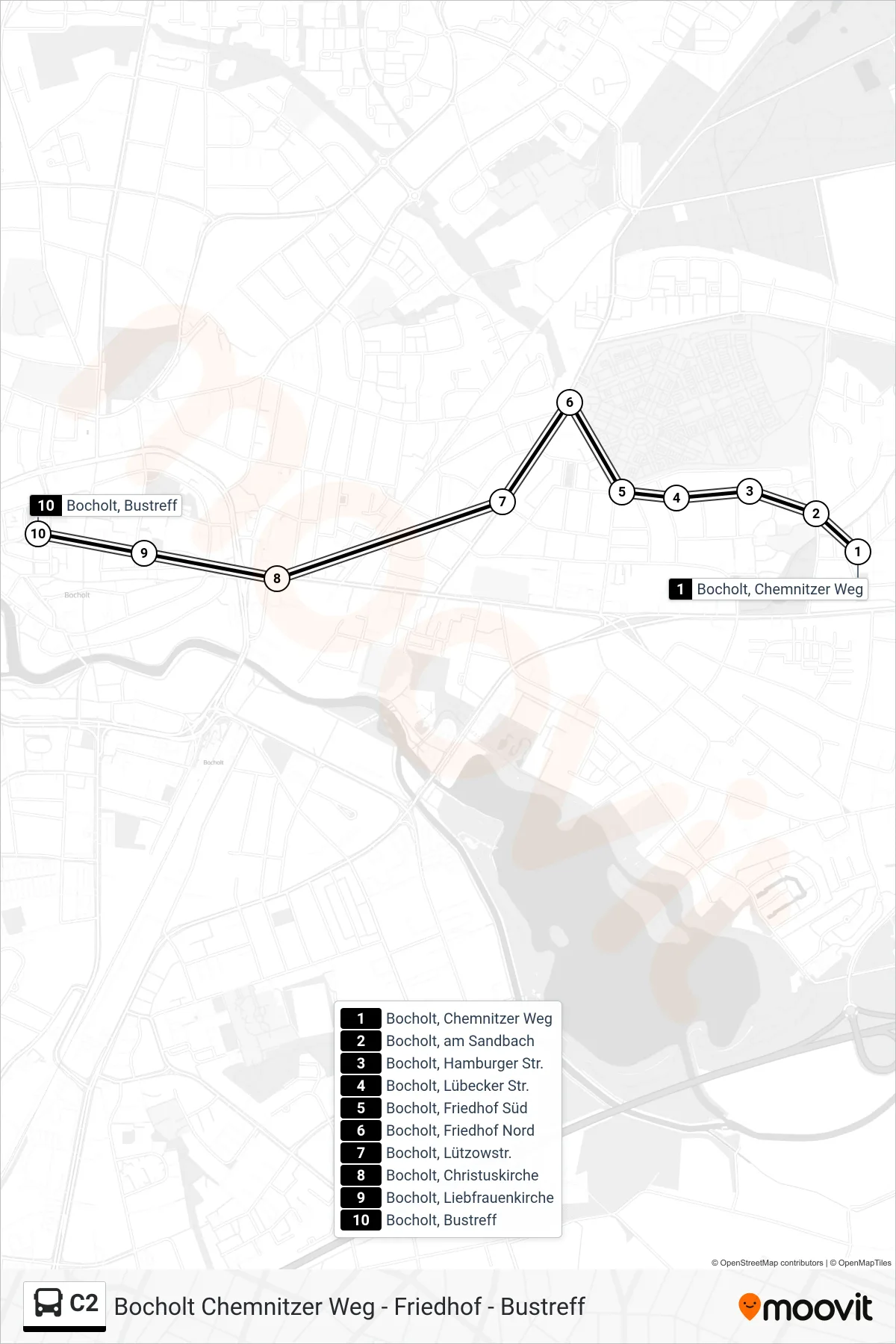 Linie C2 (Tram) Richtung Bustreff: Route und Haltestellen auf der Karte