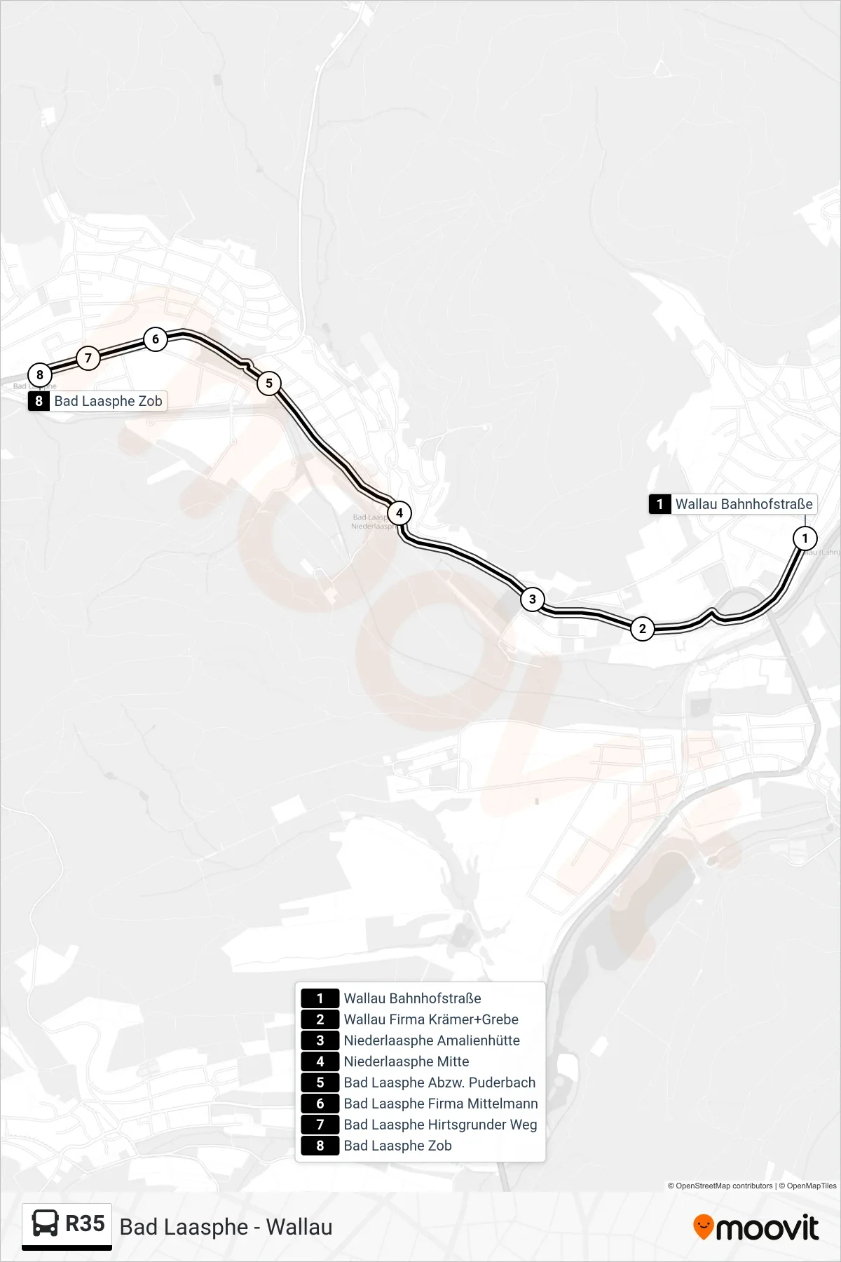 Linie R35 (Bus) Richtung Bad Laasphe Zob Bstg 1: Route und Haltestellen auf der Karte