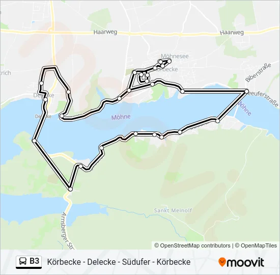 Автобус B3: карта маршрута