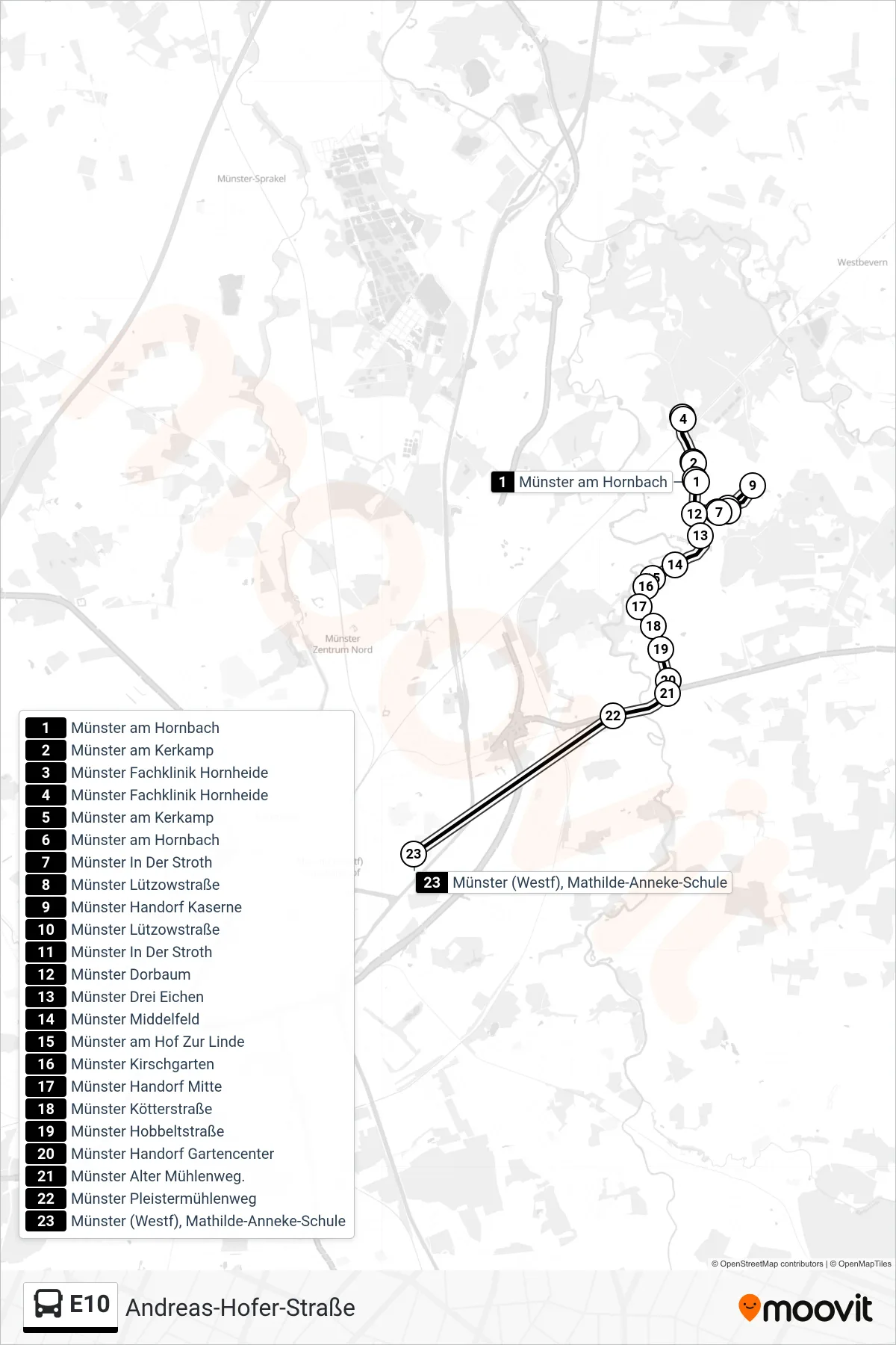 Linie E10 (Bus) Richtung Andreas-Hofer-Straße: Route und Haltestellen auf der Karte