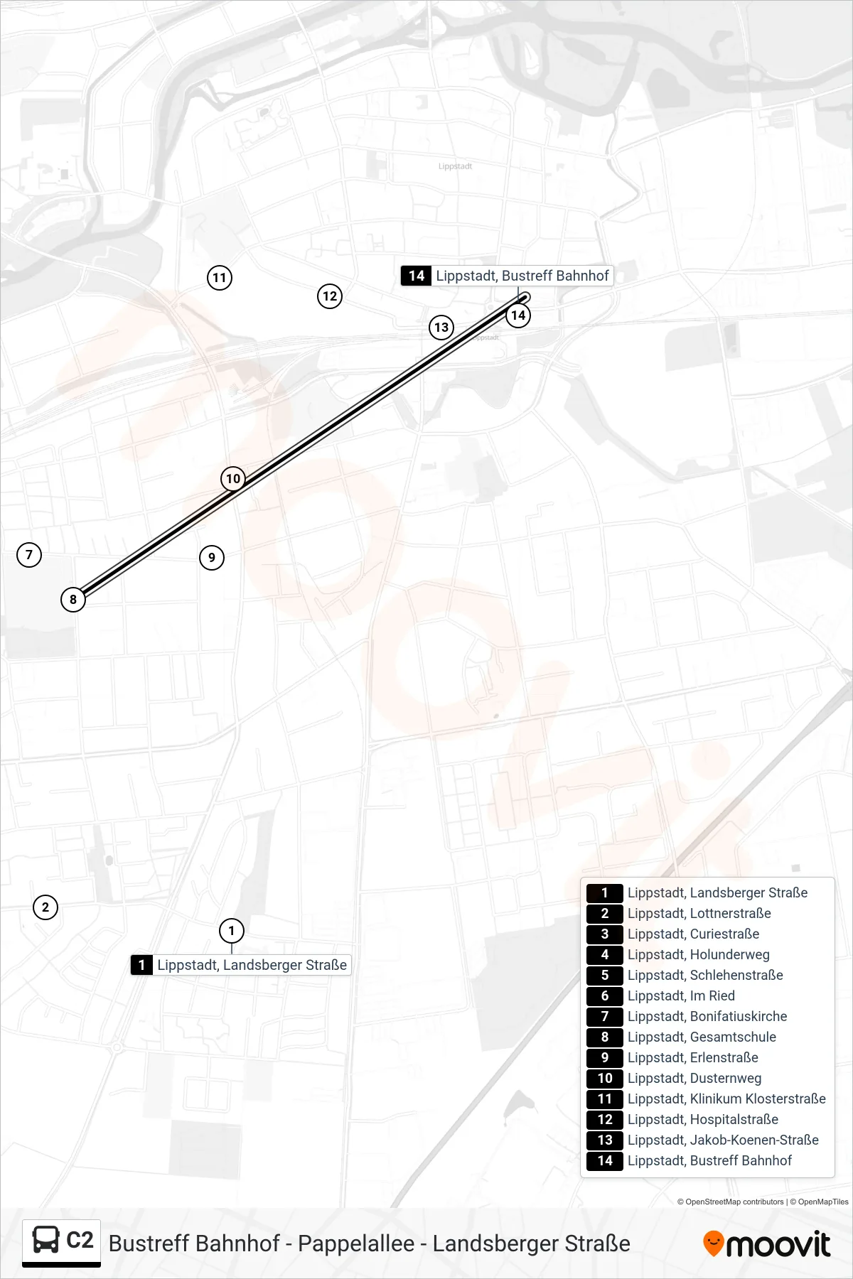Linie C2 (Bus) Richtung Lippstadt, Bustreff Bahnhof C: Route und Haltestellen auf der Karte