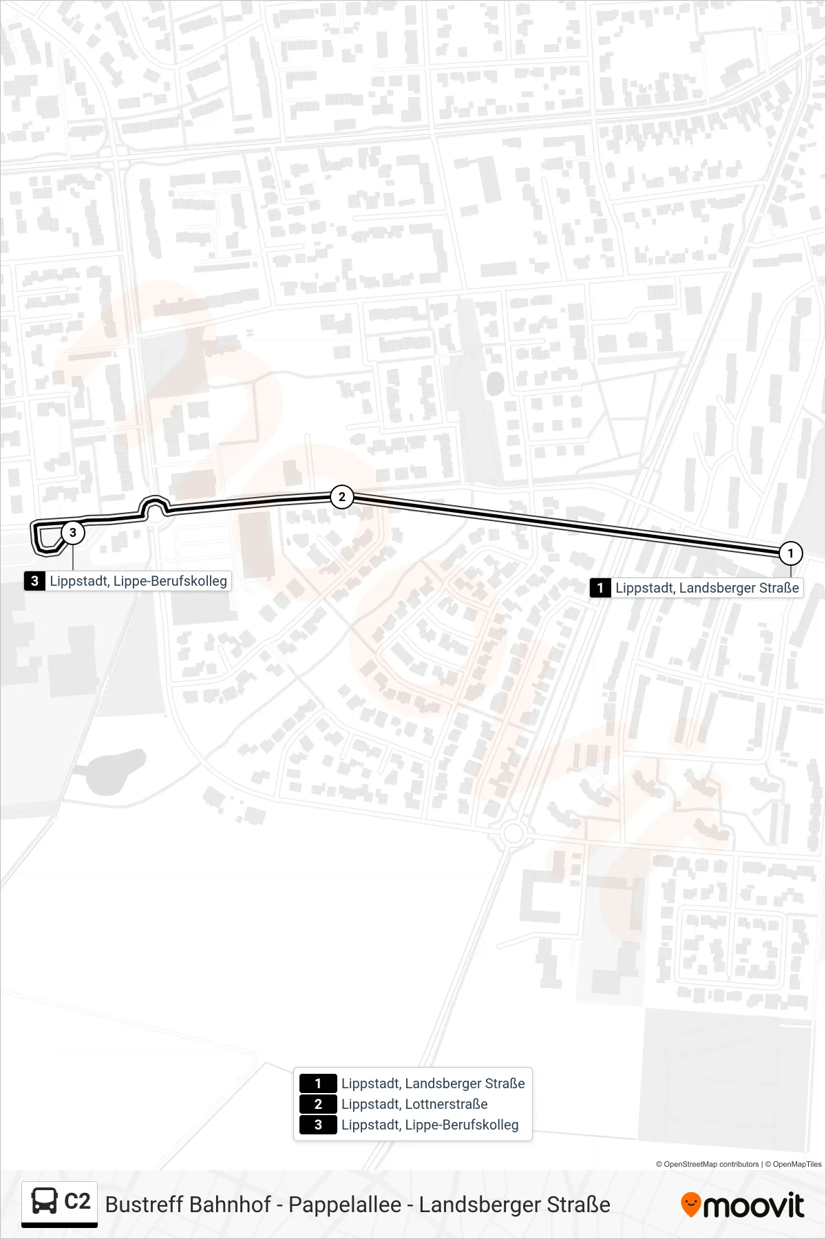 C2 bus Line (Lippstadt, Lippe-Berufskolleg) route and stops on a map