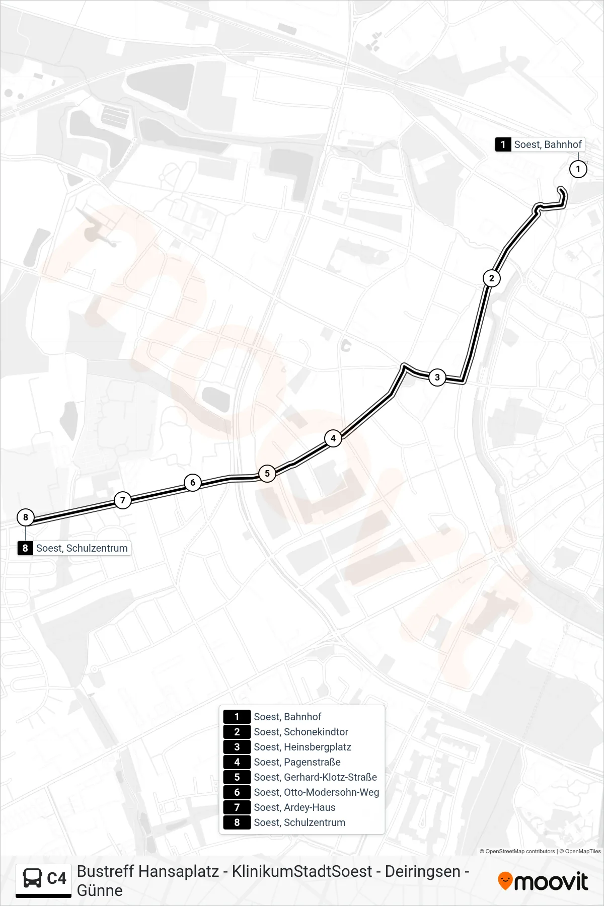 Linie C4 (Bus) Richtung Soest, Schulzentrum: Route und Haltestellen auf der Karte