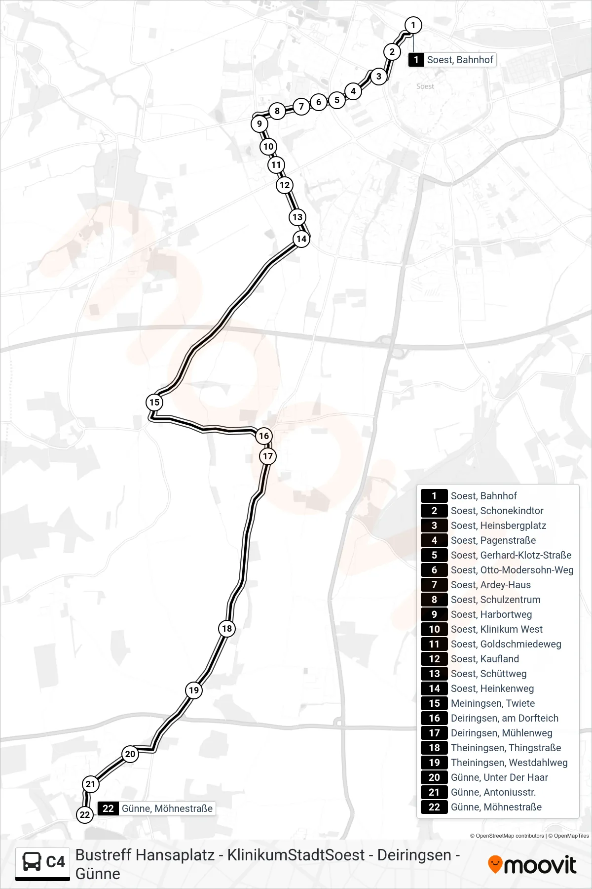 Linie C4 (Bus) Richtung Günne, Möhnestraße: Route und Haltestellen auf der Karte