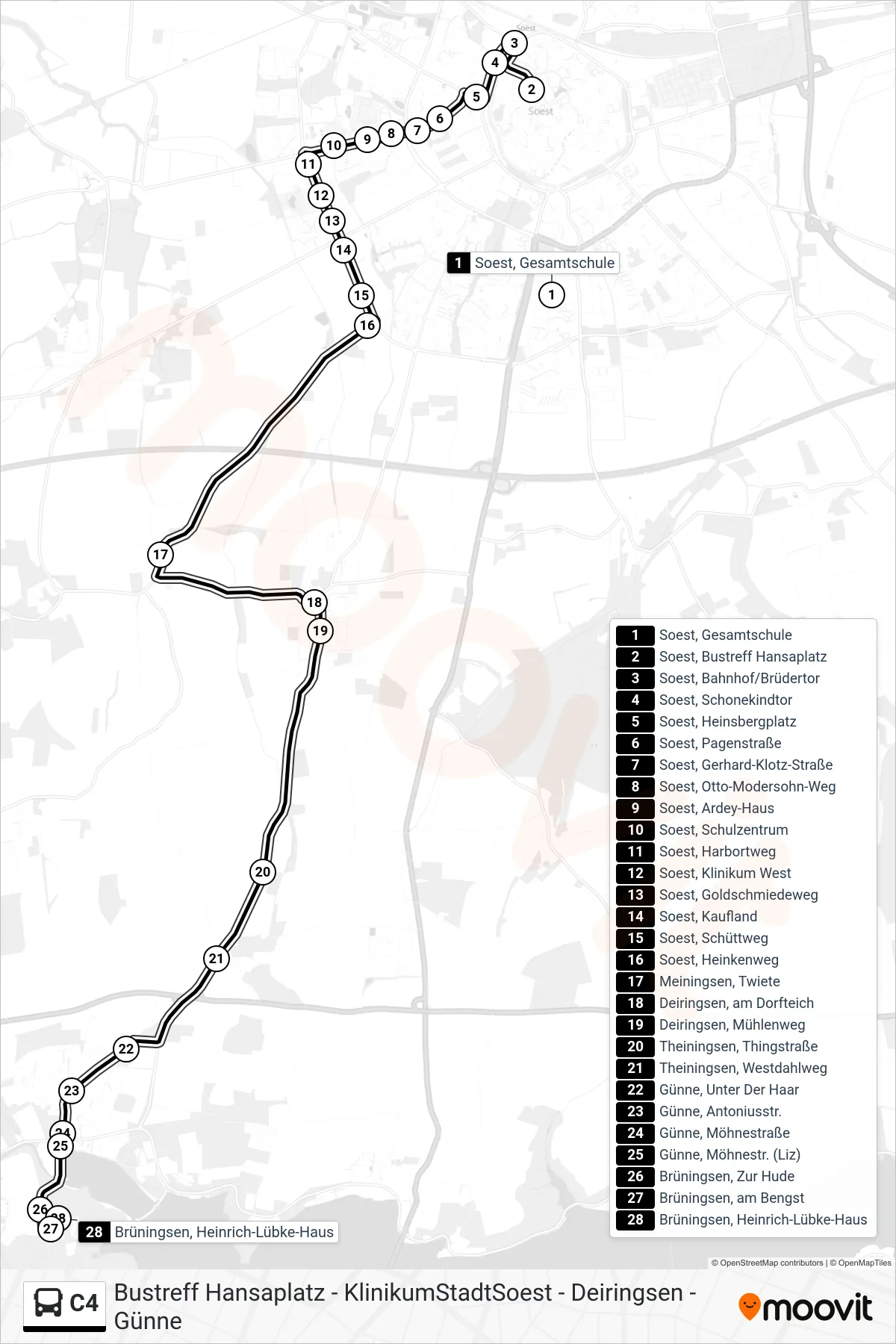 Linie C4 (Bus) Richtung Brüningsen, Heinrich-Lübke-Haus: Route und Haltestellen auf der Karte