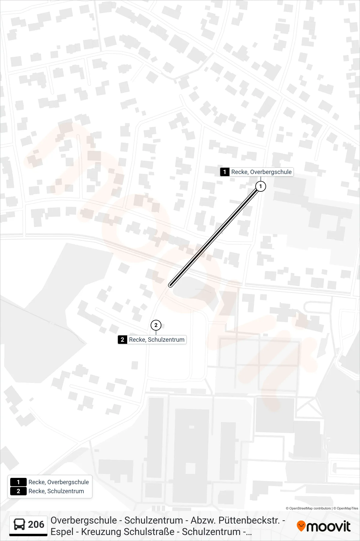 Linie 206 (Bus) Richtung Recke, Schulzentrum Bstg H2: Route und Haltestellen auf der Karte