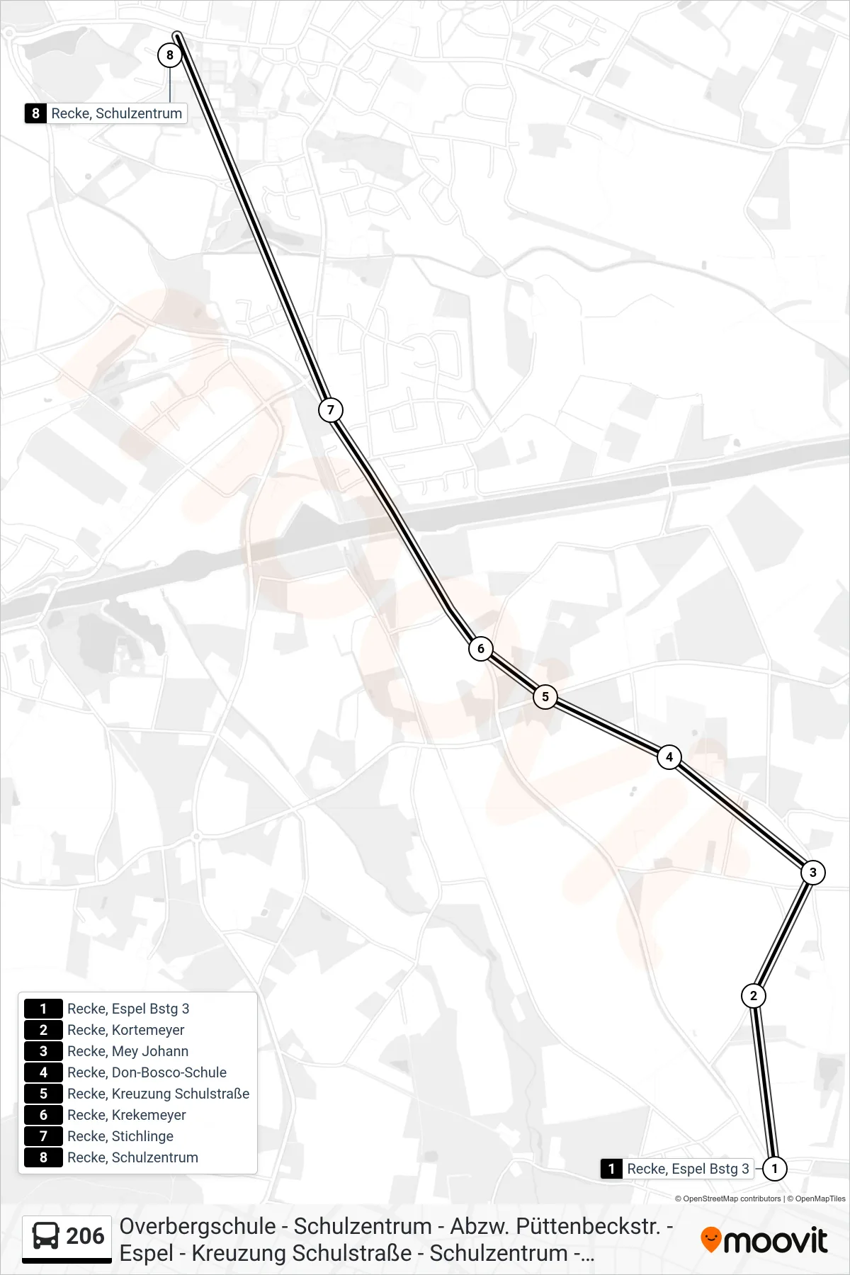 Linie 206 (Bus) Richtung Recke, Schulzentrum Bstg H1: Route und Haltestellen auf der Karte