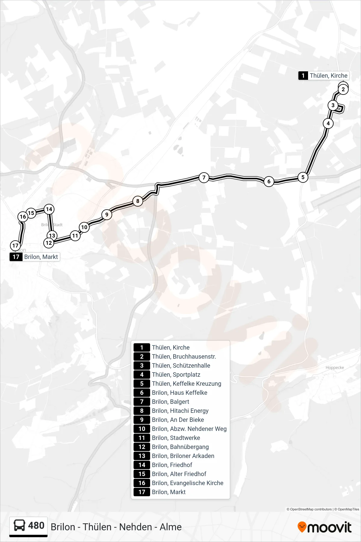 480 bus Line (Brilon, Markt Bstg. A) route and stops on a map