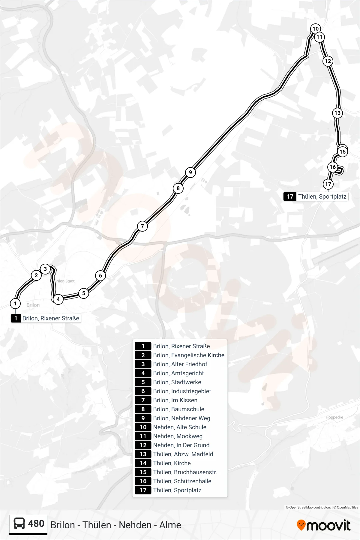 480 bus Line (Thülen, Sportplatz) route and stops on a map
