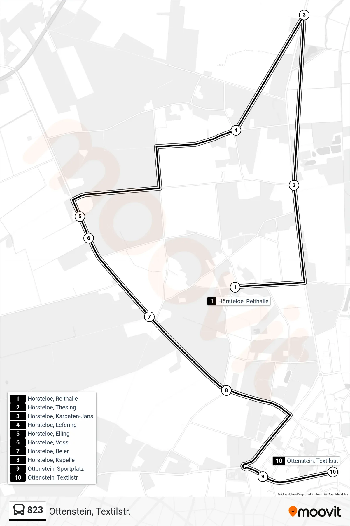 Linie 823 (Bus) Richtung Ottenstein, Textilstr.: Route und Haltestellen auf der Karte