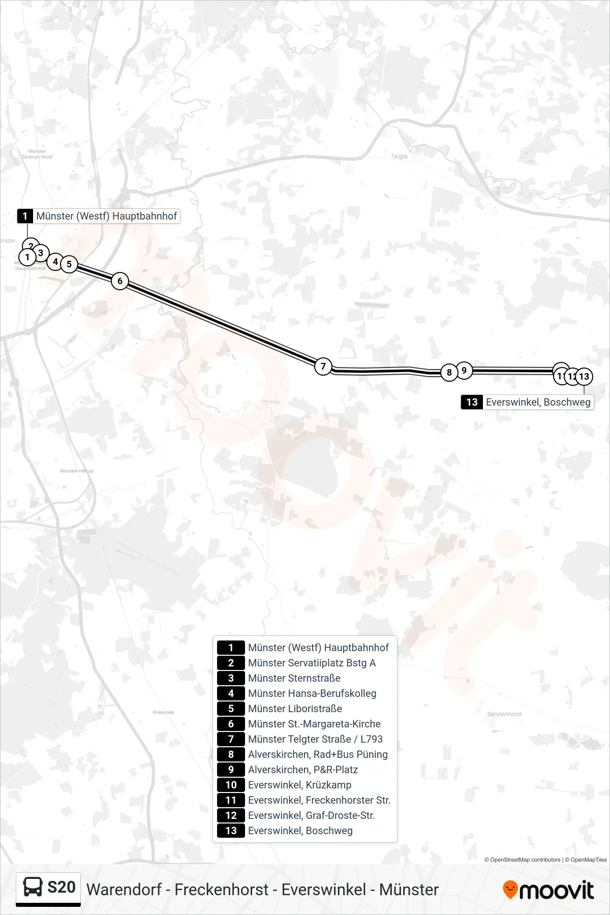 S20 bus Line (Everswinkel, Boschweg) route and stops on a map