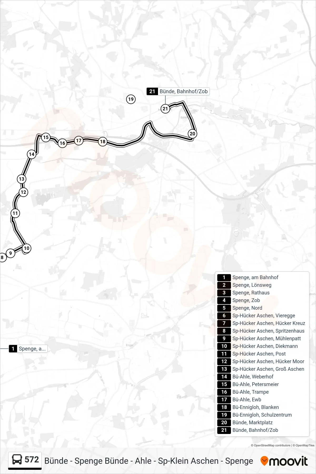 572 bus Line (Bünde, Bahnhof/Zob Ank) route and stops on a map