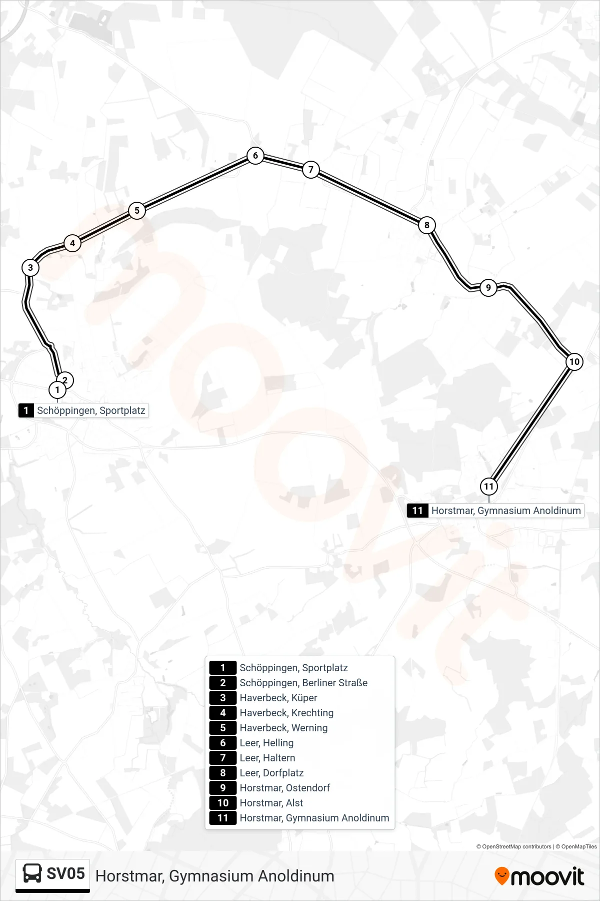 Linie SV05 (Bus) Richtung Horstmar, Gymnasium Anoldinum: Route und Haltestellen auf der Karte
