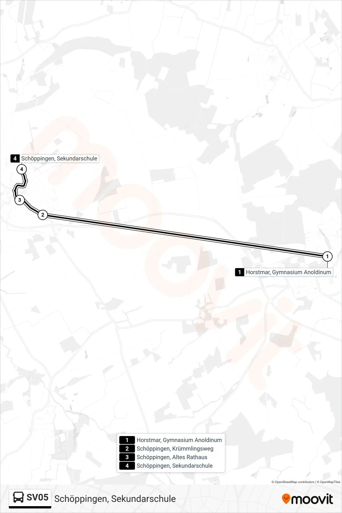 SV05 bus Line (Schöppingen, Sekundarschule) route and stops on a map