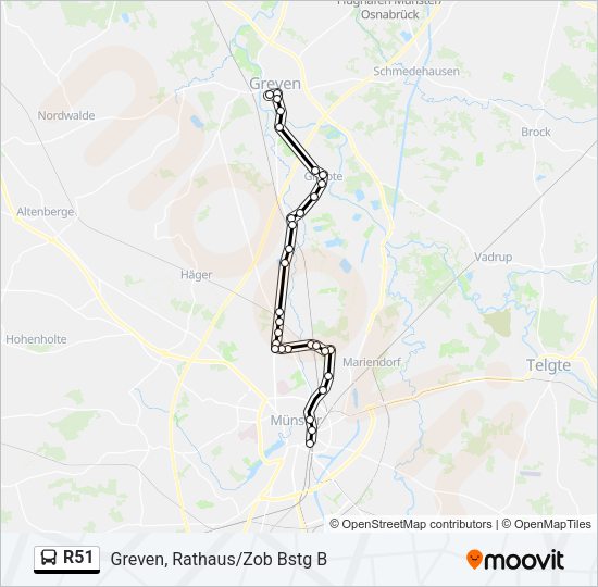 Автобус R51: карта маршрута