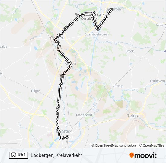 Автобус R51: карта маршрута