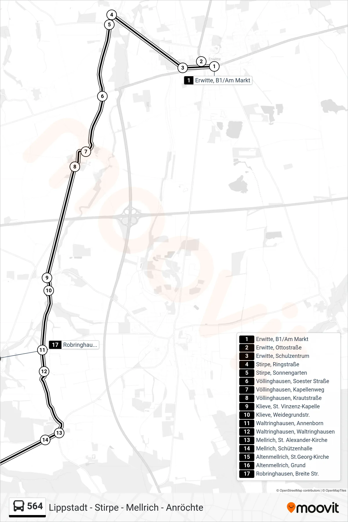 Linie 564 (Bus) Richtung Robringhausen, Breite Str.: Route und Haltestellen auf der Karte