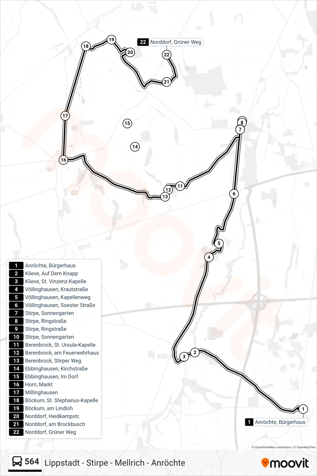Linie 564 (Bus) Richtung Norddorf, Grüner Weg: Route und Haltestellen auf der Karte
