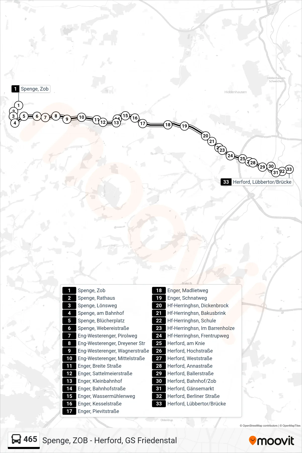 Linie 465 (Bus) Richtung Herford, Lübbertor/Brücke: Route und Haltestellen auf der Karte