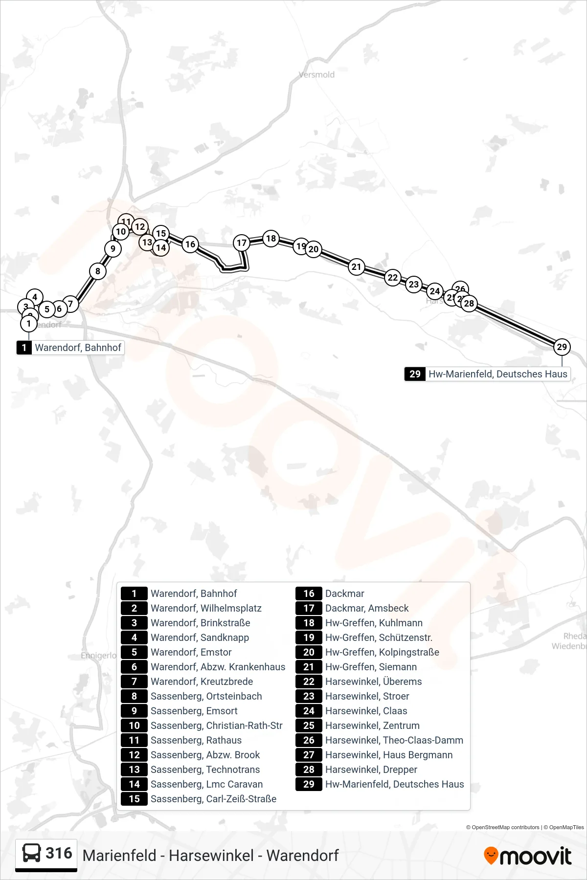 Linie 316 (Tram) Richtung Hw-Marienfeld, Deutsches Haus: Route und Haltestellen auf der Karte