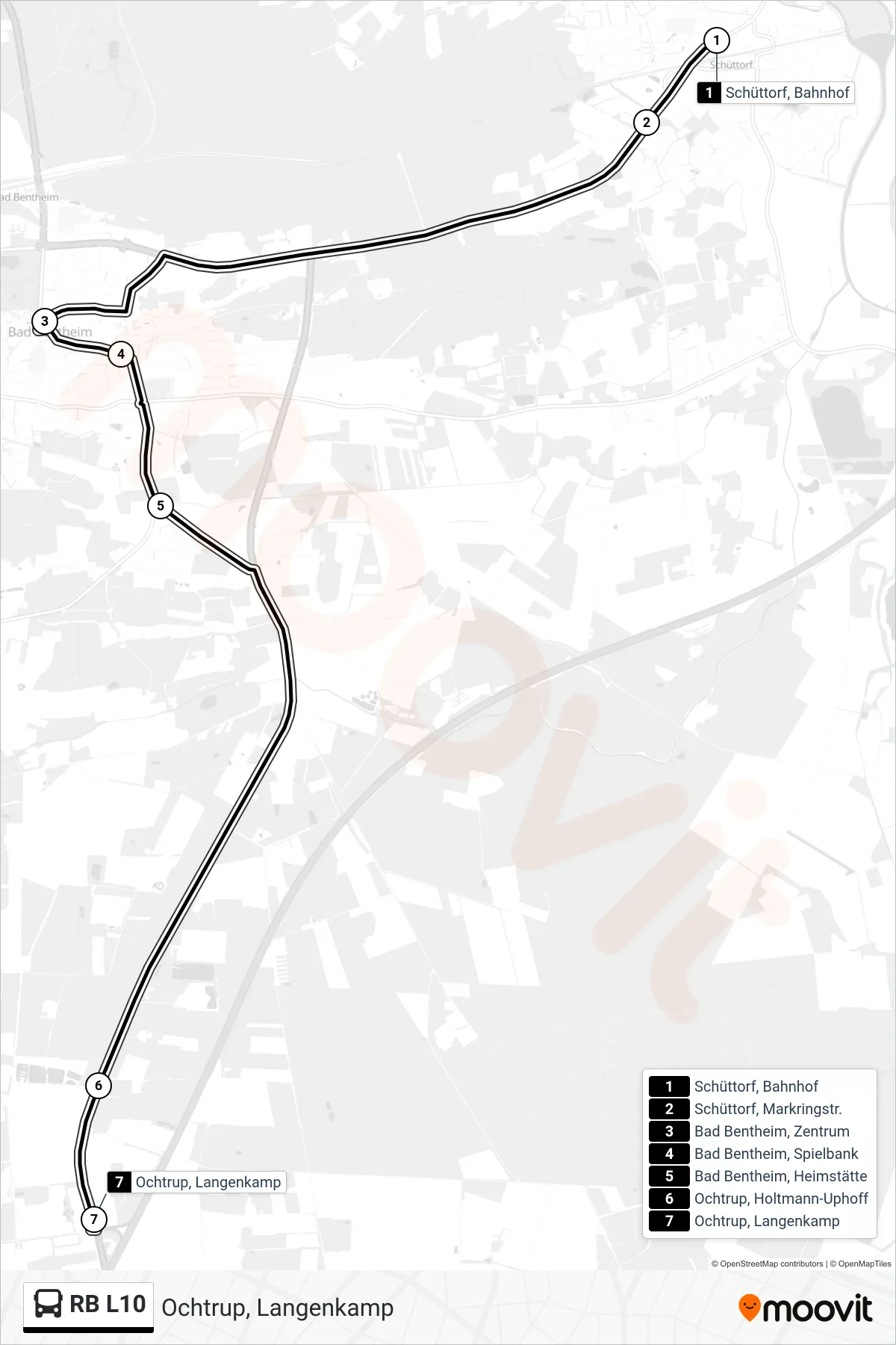 RB L10 bus Line (Ochtrup, Langenkamp) route and stops on a map