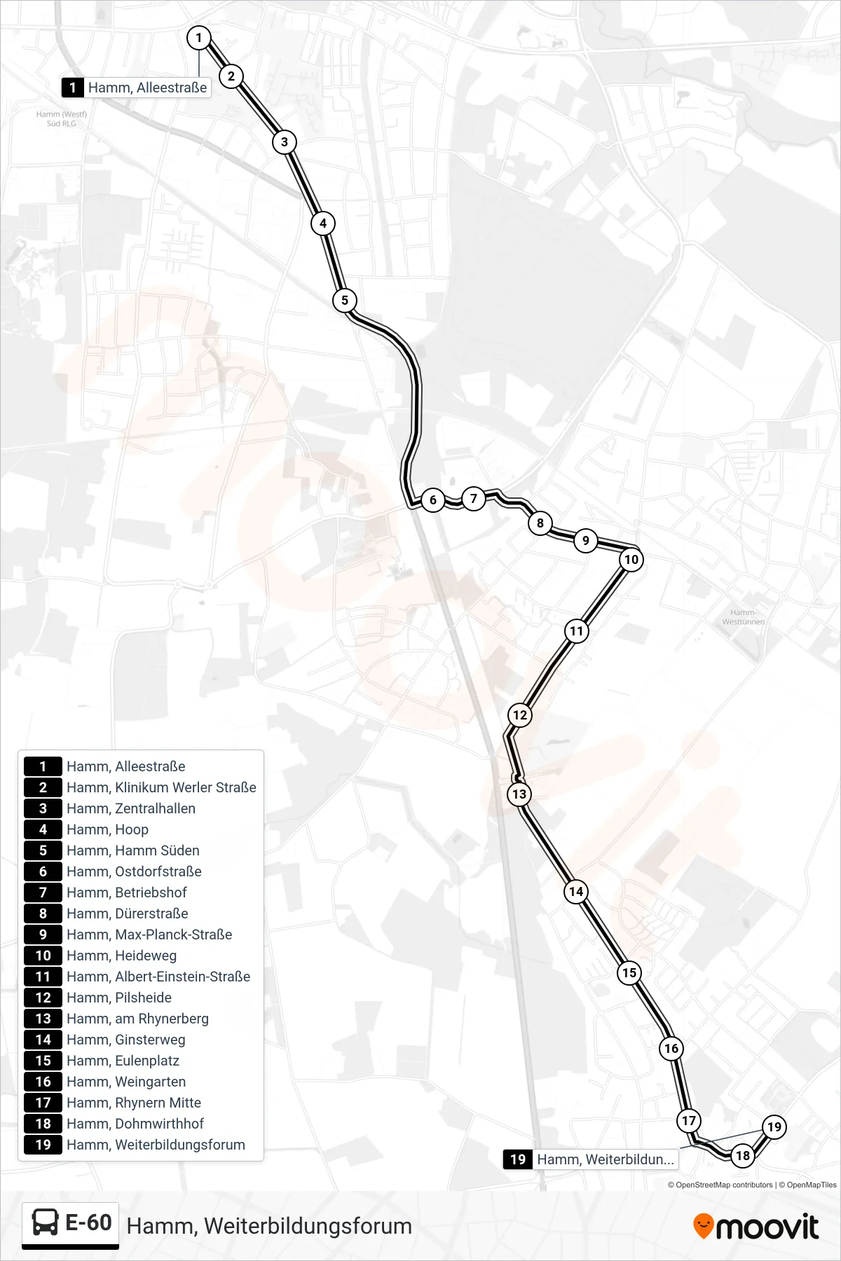 Linie E-60 (Bus) Richtung Hamm, Weiterbildungsforum: Route und Haltestellen auf der Karte