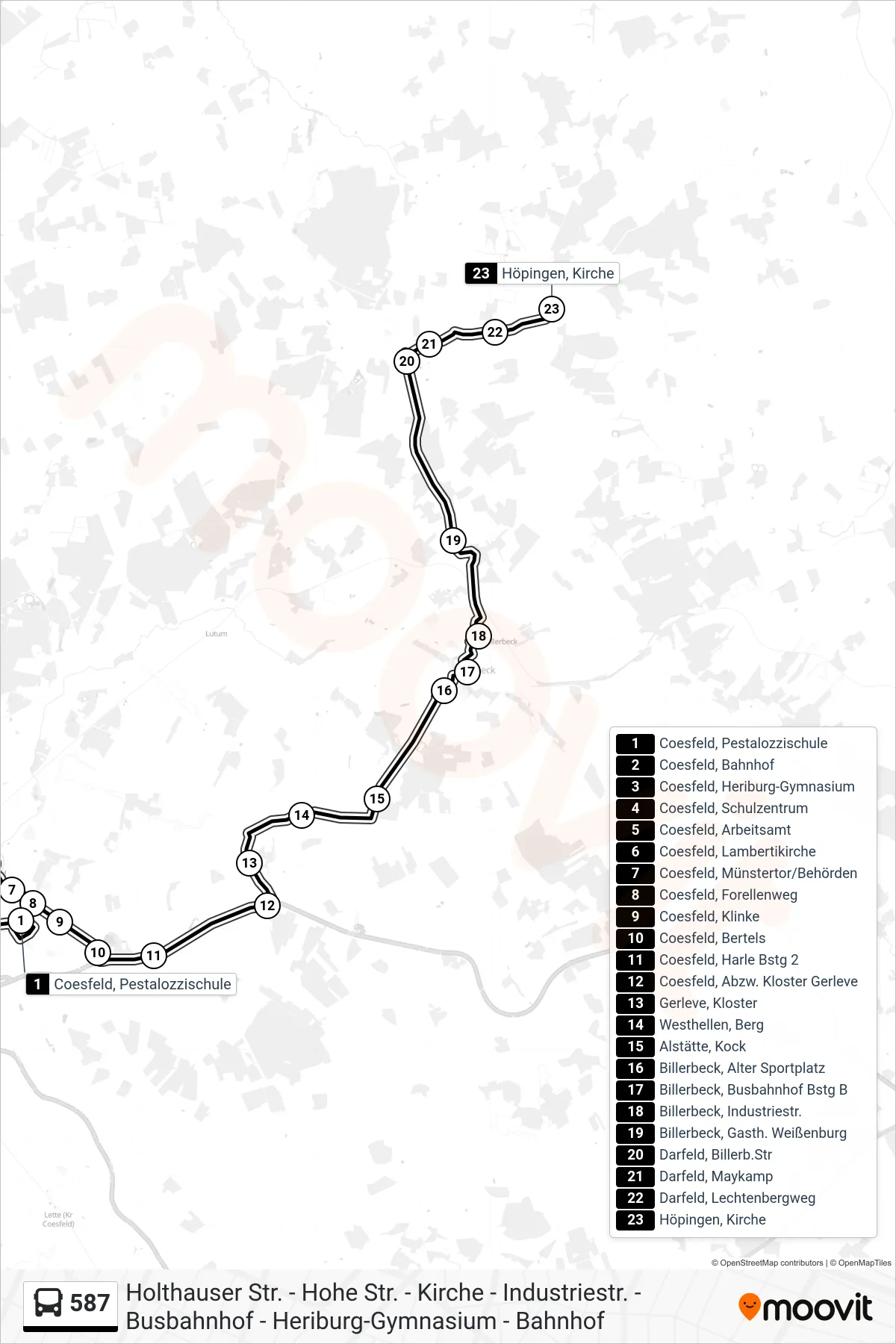 Linie 587 (Bus) Richtung Höpingen, Kirche: Route und Haltestellen auf der Karte