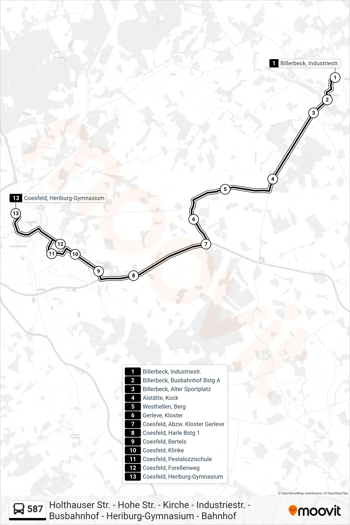 587 bus Line (Coesfeld, Heriburg-Gymnasium) route and stops on a map