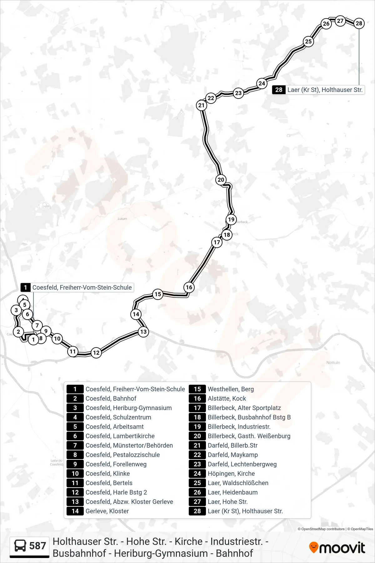Linie 587 (Bus) Richtung Laer (Kr St), Holthauser Str.: Route und Haltestellen auf der Karte